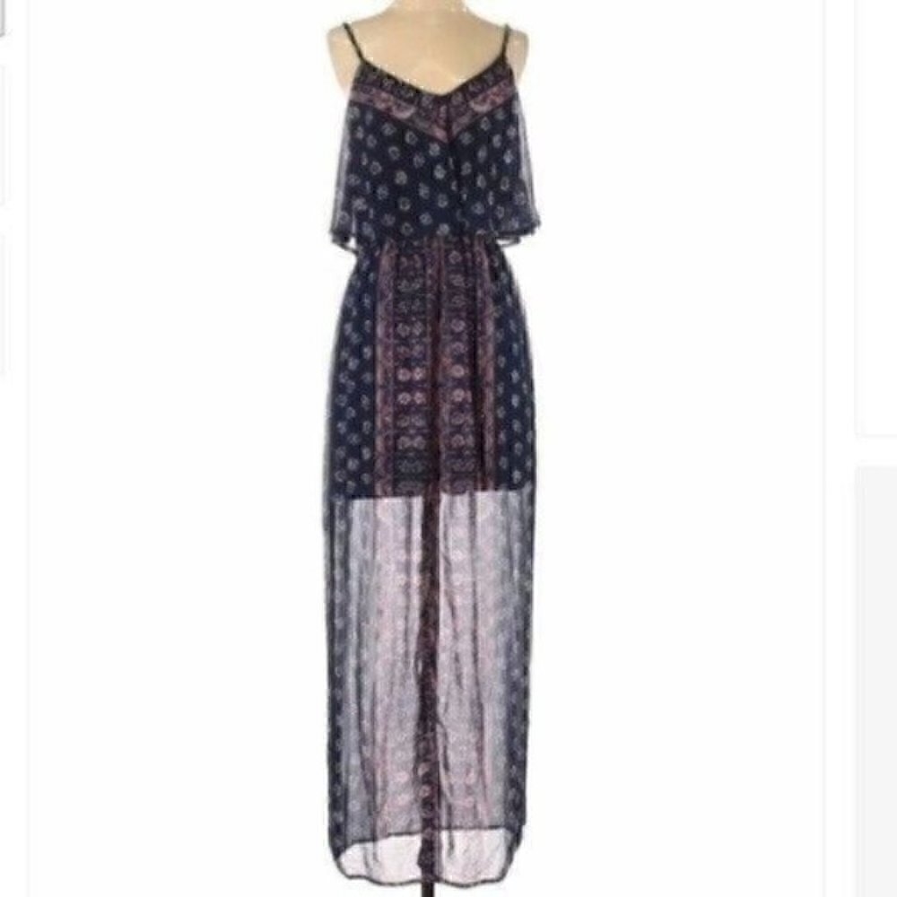 EXPRESS NAVY BLUE FLORAL MAXI SPAGHETTI STRAPS DRESS SMALL BOHO CASUAL BEACH
